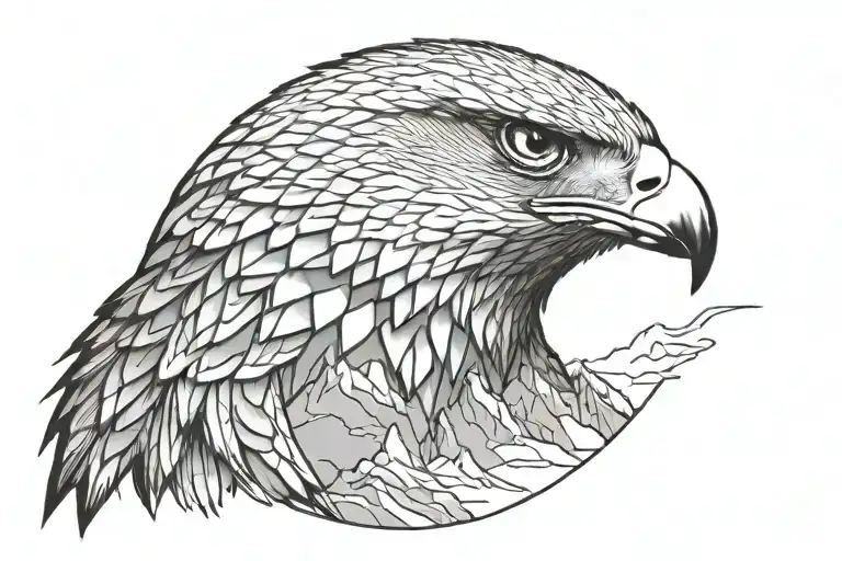 Falcon Head Behind Mountains And Rocks Forming The Shape