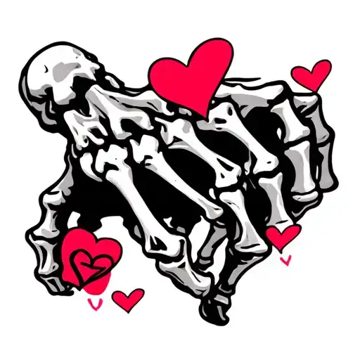Skeleton Hand Tattoo With Hearts