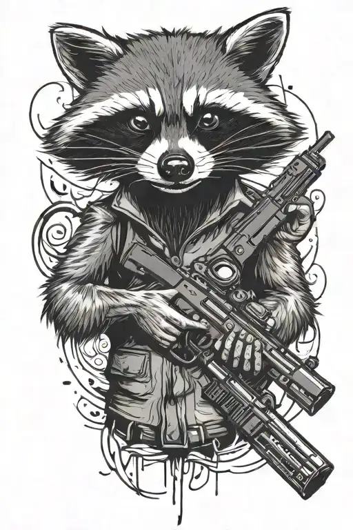 Raccoon Holding A Gun With A Middle Finger With Feral Written Under It