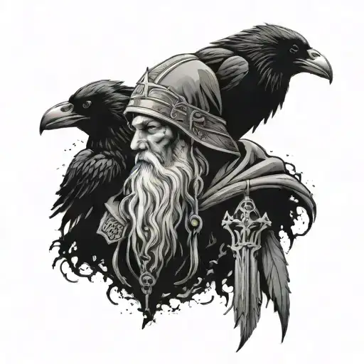 Odin In The Hood With His Ravens Huginn And Muninn