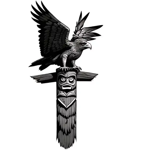 Abenaki Totem Pole With An Eagle Perched On Top With Outstreched Wings