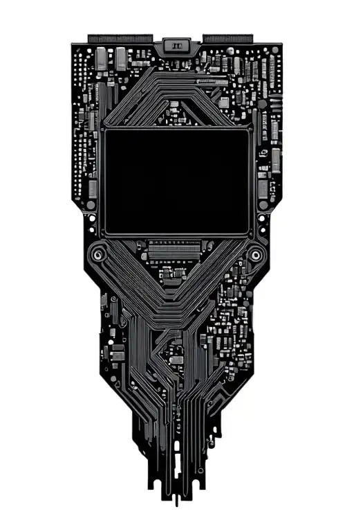 A Stylized Computer Motherboard With Intricate Swiss-inspired Patterns And Motifs