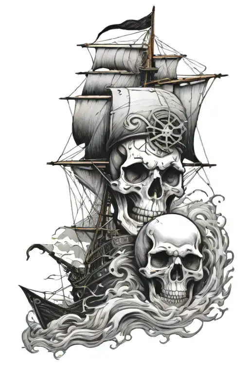Skull And Ship Sailing Through Stormy