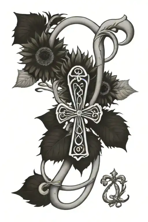 Ankh Symbol With Sunflower Intertwined