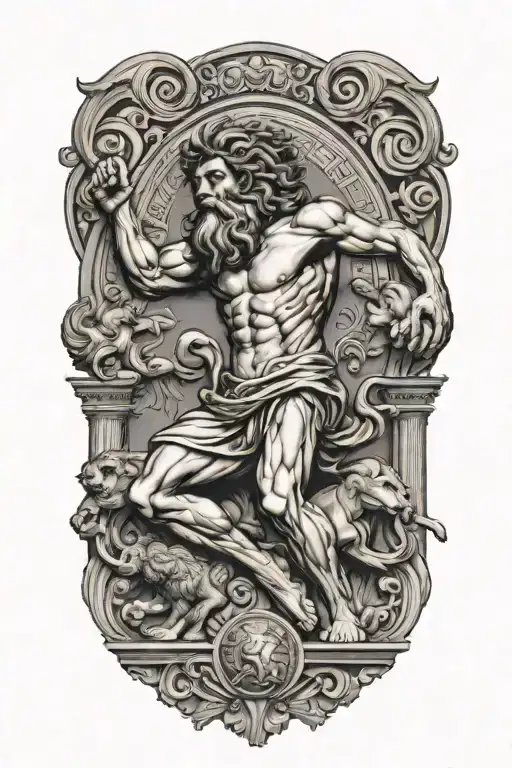 Greek God Atlas And Lion