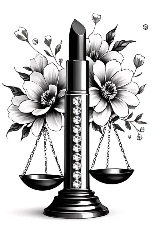Rhinestone Tube Of Lipstick As A Balancing Scale With Cosmo Flowers Around It