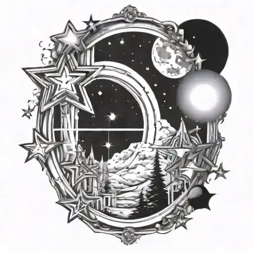 Large Window With Space Stars In The Background