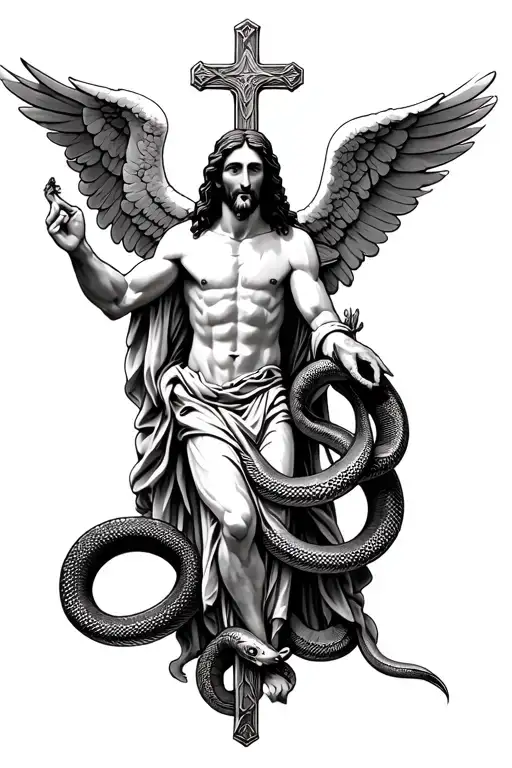 Jesus With Cross With Snake With Angel