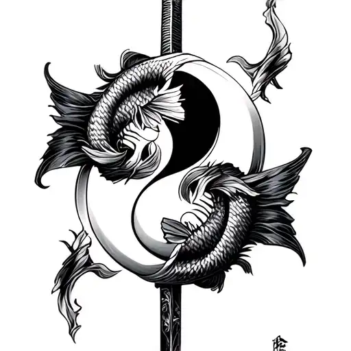Fish Ying Yang Sword On Back- Long For Spinal