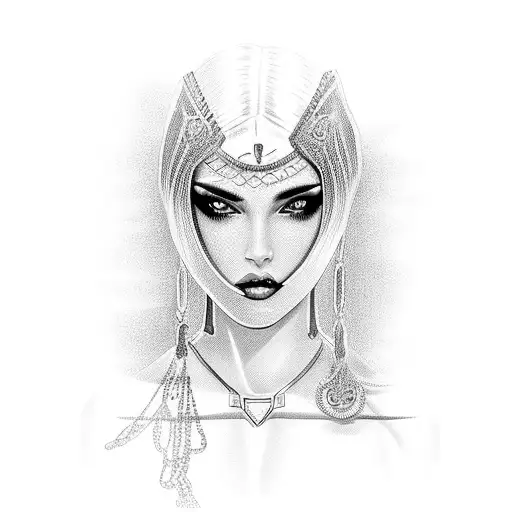 Beautiful Muscular Woman With Black Hair And Chain Mail Bikini