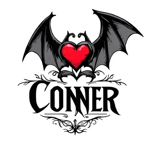 The Name Conner Surrounded By Bat Wings And Heart
