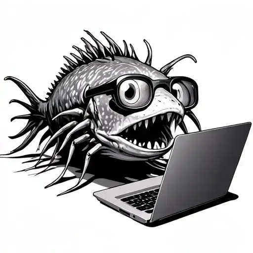 Angler Fish With Lighter Glasses Using A Laptop