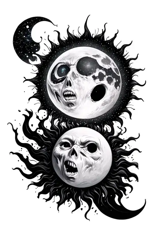 Sun And Moon Scary With A Black Cosmic Backdrop
