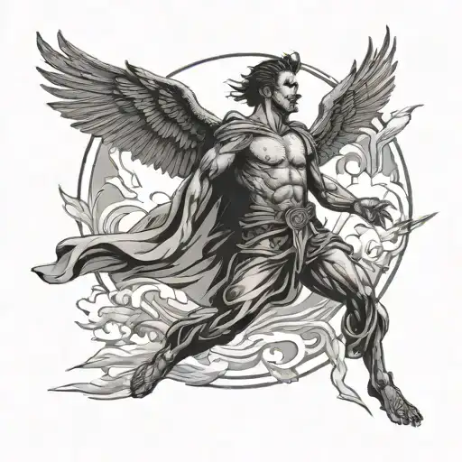 Man With Wings Flying Towards The Sun