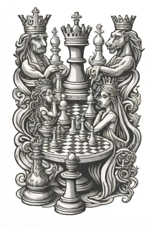 Chess King And Queen With Other Chess Pieces In Background