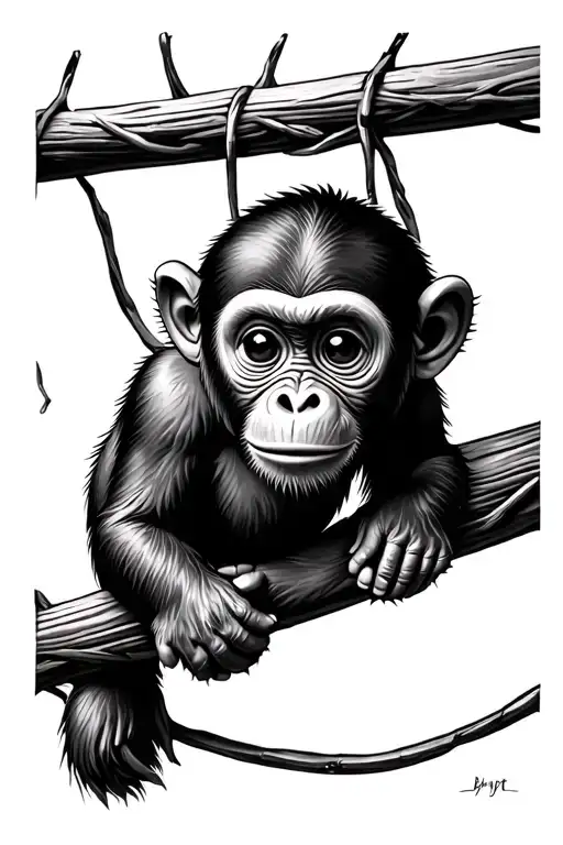 Baby Monkey Hanging On A Fence