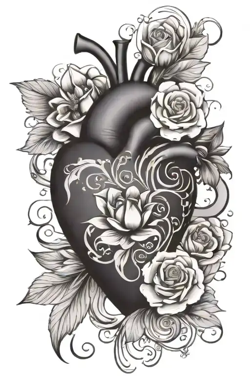 Large Black Love Heart With Flower Surrounded