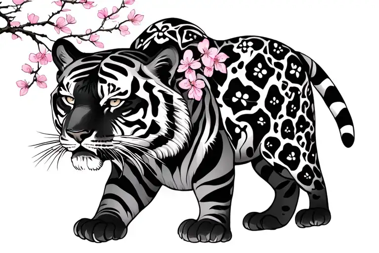 Cherryblossom Tree And Tiger Full Body