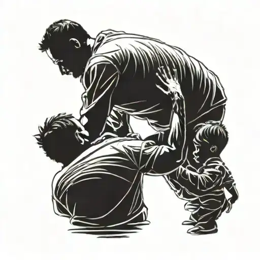 Silhouette Of A Father And His Two Sons From The Back Tribal