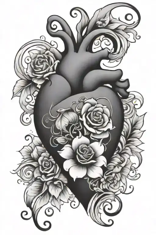 Large Black Love Heart With Flower Surrounded