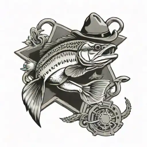 Trout Skeleton Swimming Around A Sheriff Badge