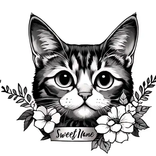 Cat Head With First Name Sweety And With Flowers