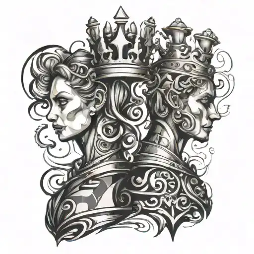 Chess King And Queen Abstract Design Combining Elements