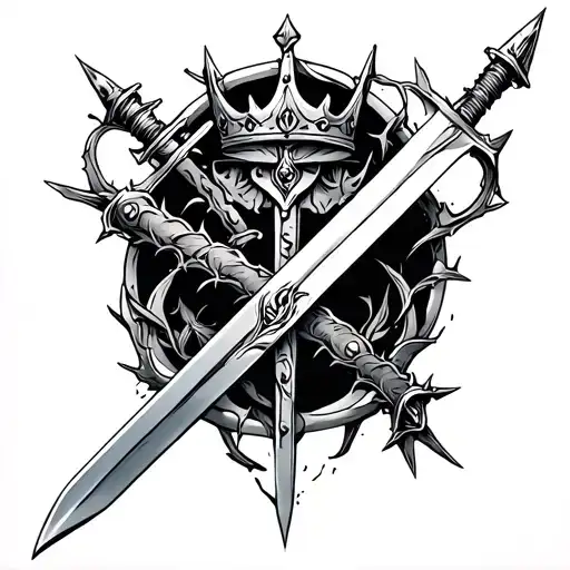 Back Tattoo With Sword And Crowns And Thorns Wrapped