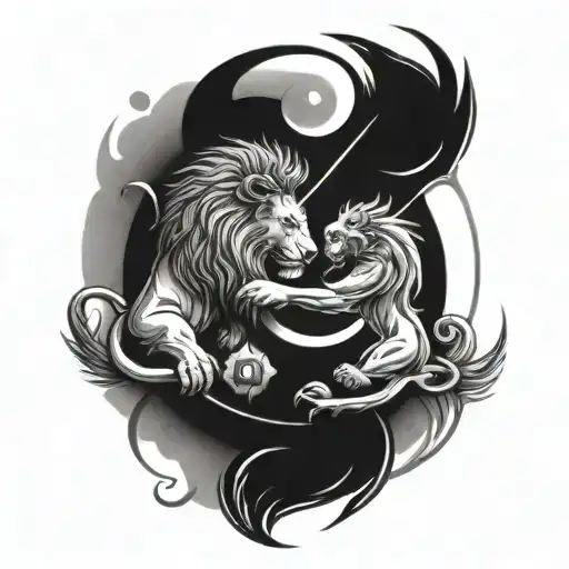 A Lion And Archer Forming A Yin-yang Symbol With Their Tails
