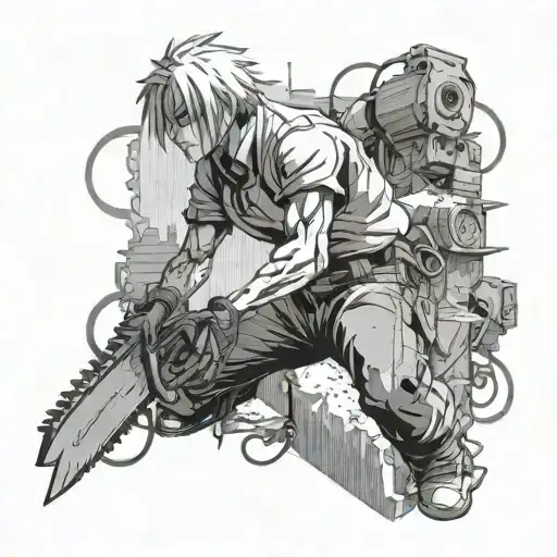 Create A Dynamic Scene Inspired By Chainsaw Man Manga Cover Art