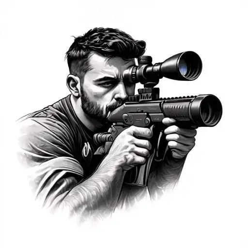 Man Looking Through Scope Of A Sniper Rifle