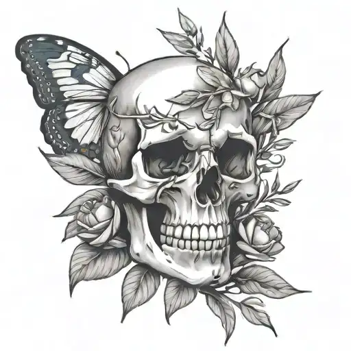 Buttterfly Skull Holding And Olive Branch