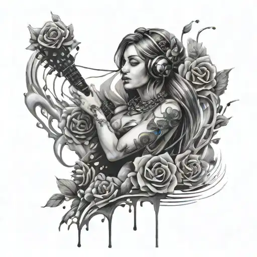 A Girl Rose Surrounded By Water And Music Gadgets