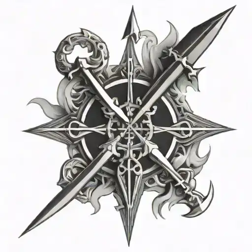 Ukrainain Trident With Cross Intertwined And Sun Rising