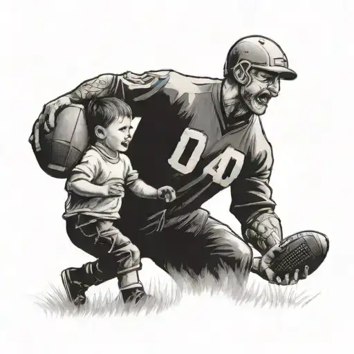 Dad And Son Playing Catch With An American Football