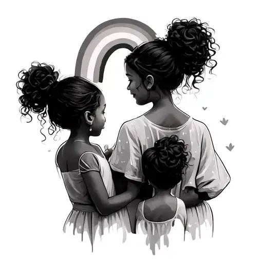 Mom With 2 Daughters And A Rainbow