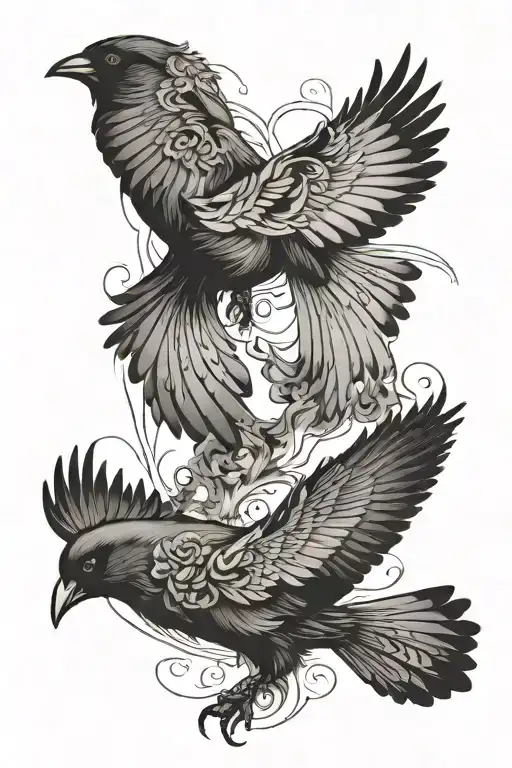 Two Black Birds Flying Towards