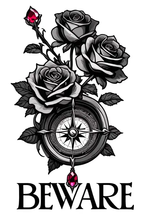 Roses And Rubies With Compass That Says Beware