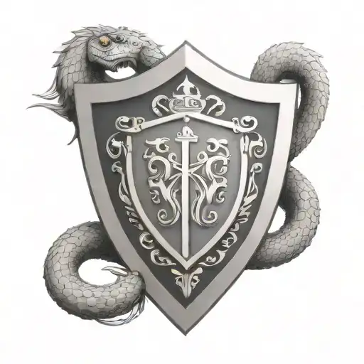 Medieval Shield With A Protection Symbol In The Centre And A King Brown Snake Coiled At The Bottom