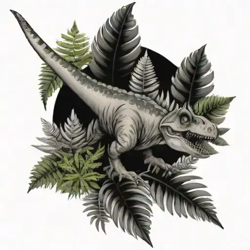 Dinosaur And Fern Leaf