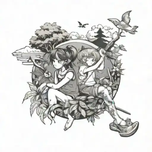 A Nature Scene With A Summer Theme Featuring Anime Characters Enjoying Outdoor Activities