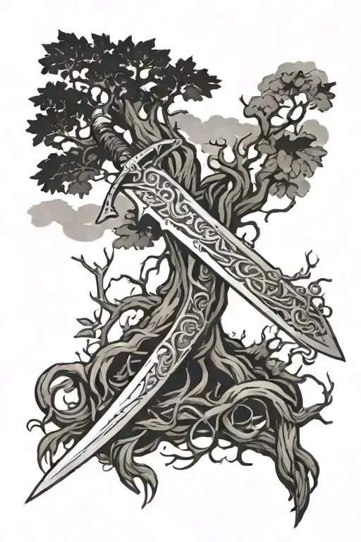 Sword Of Narsil With Tree And Roots Growing