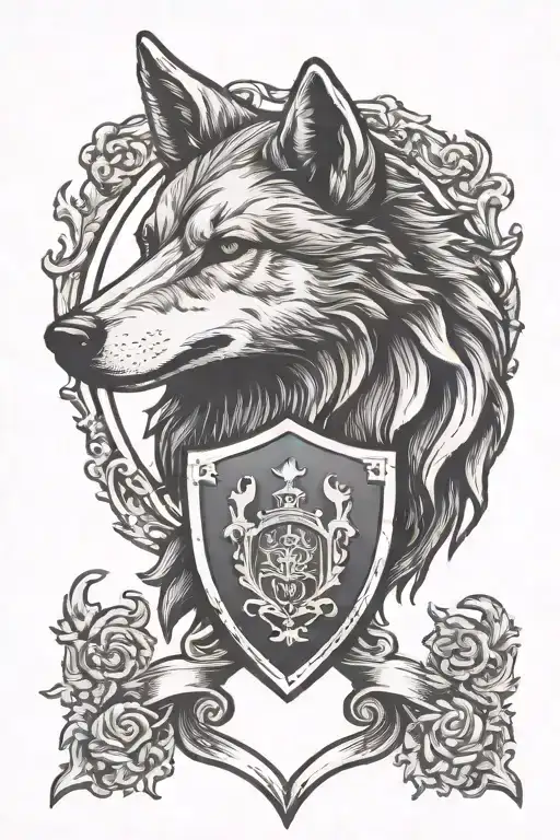 Family Crest With Wolf Silhouette