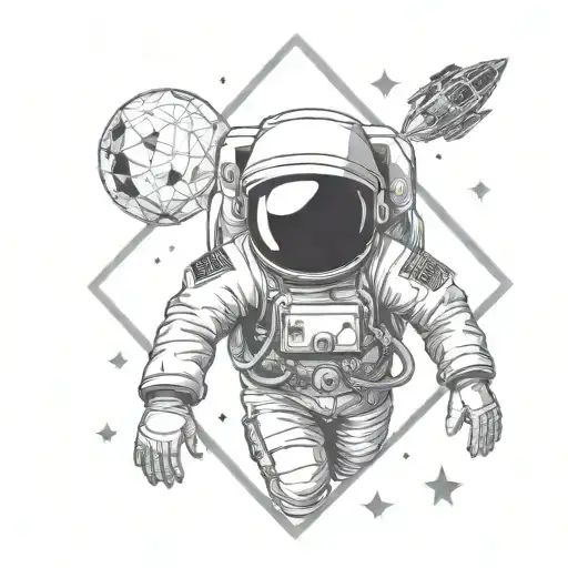 Diamond Shape With Stars Inside And A Astronaut Floating