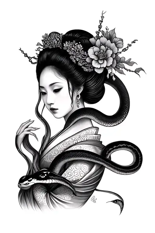 Geisha Holding A Snake