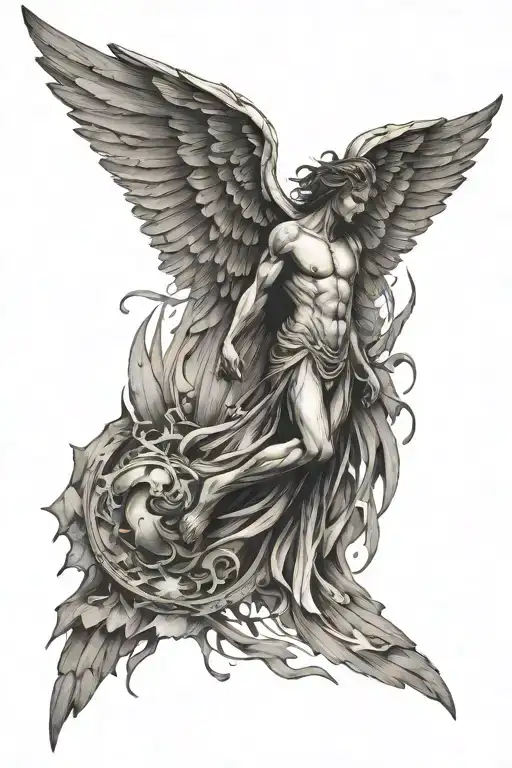 Abstract Fall Of Icarus Wings Falling From Sun