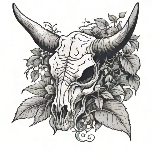 Horned Cow Skull With Weeping Vines Off Of The Horns