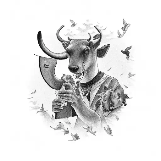 A Black And Grey Tattoo Of A Speech Therapist Conducting A Choir Of Animals