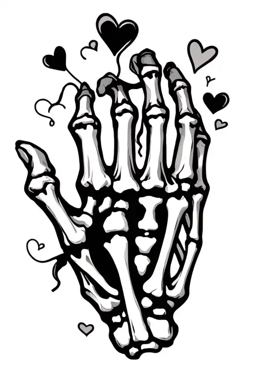 Skeleton Hand Tattoo With Hearts