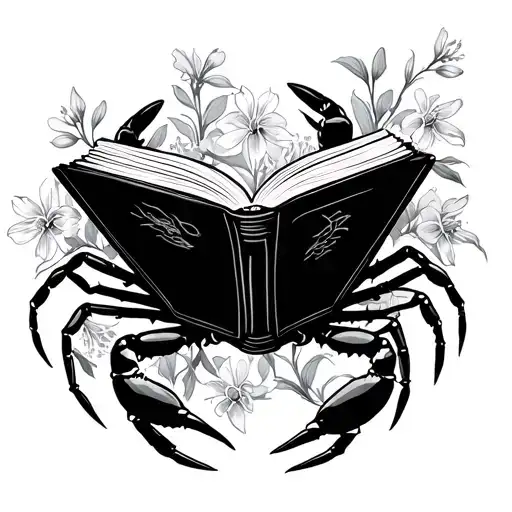 Crab Reading A Book Surrounded By Larkspur